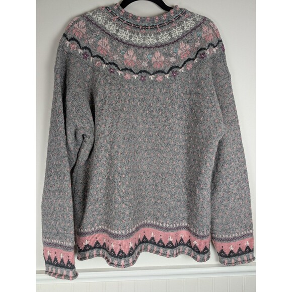 VTG Northern Reflections Women's Sweater Cardigan Floral Wool Blend Size L Gray - Picture 7 of 16